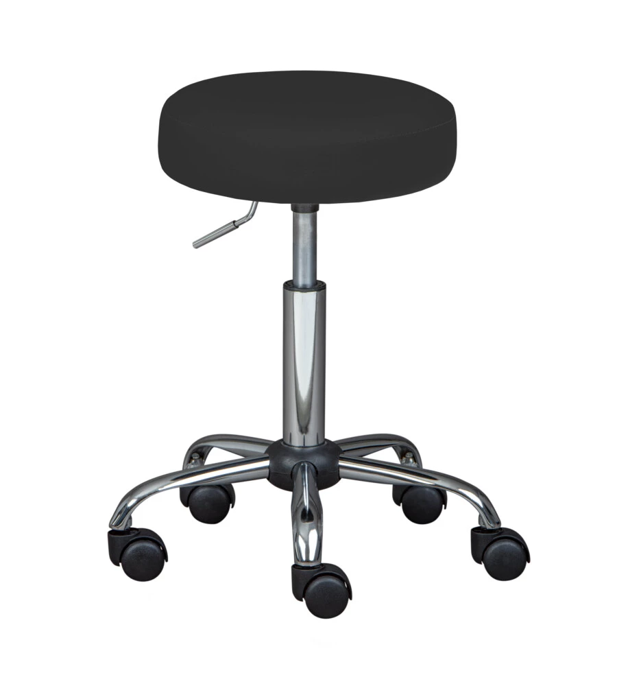 SGABELLO PU NERO GIREVOLE CON RUOTE, 33X33X50-66 CM